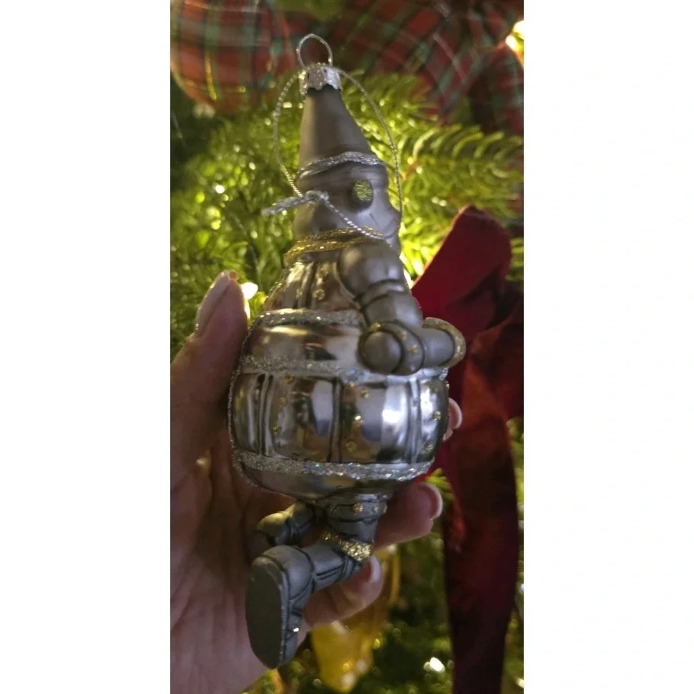 1990's Wizard of Oz Tin Man Style Silver Glass Christmas Ornament